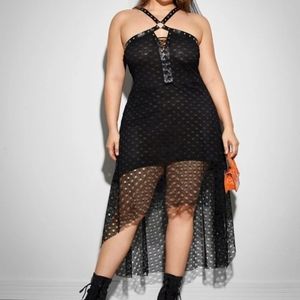 Shein Grommet Lace up high low mesh dress
